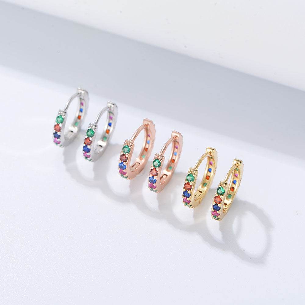 S925 sterling silver colored zircon earrings with ear loops for women - MOWTE