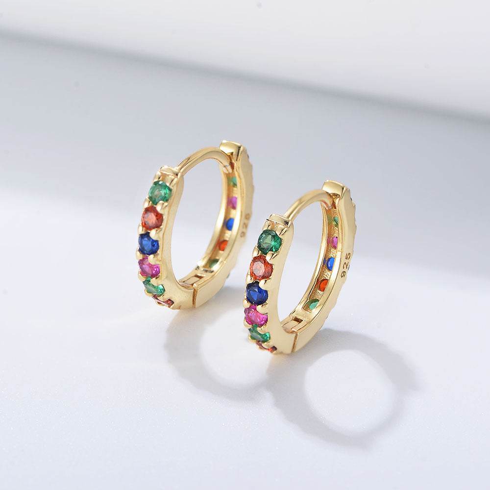 S925 sterling silver colored zircon earrings with ear loops for women - MOWTE