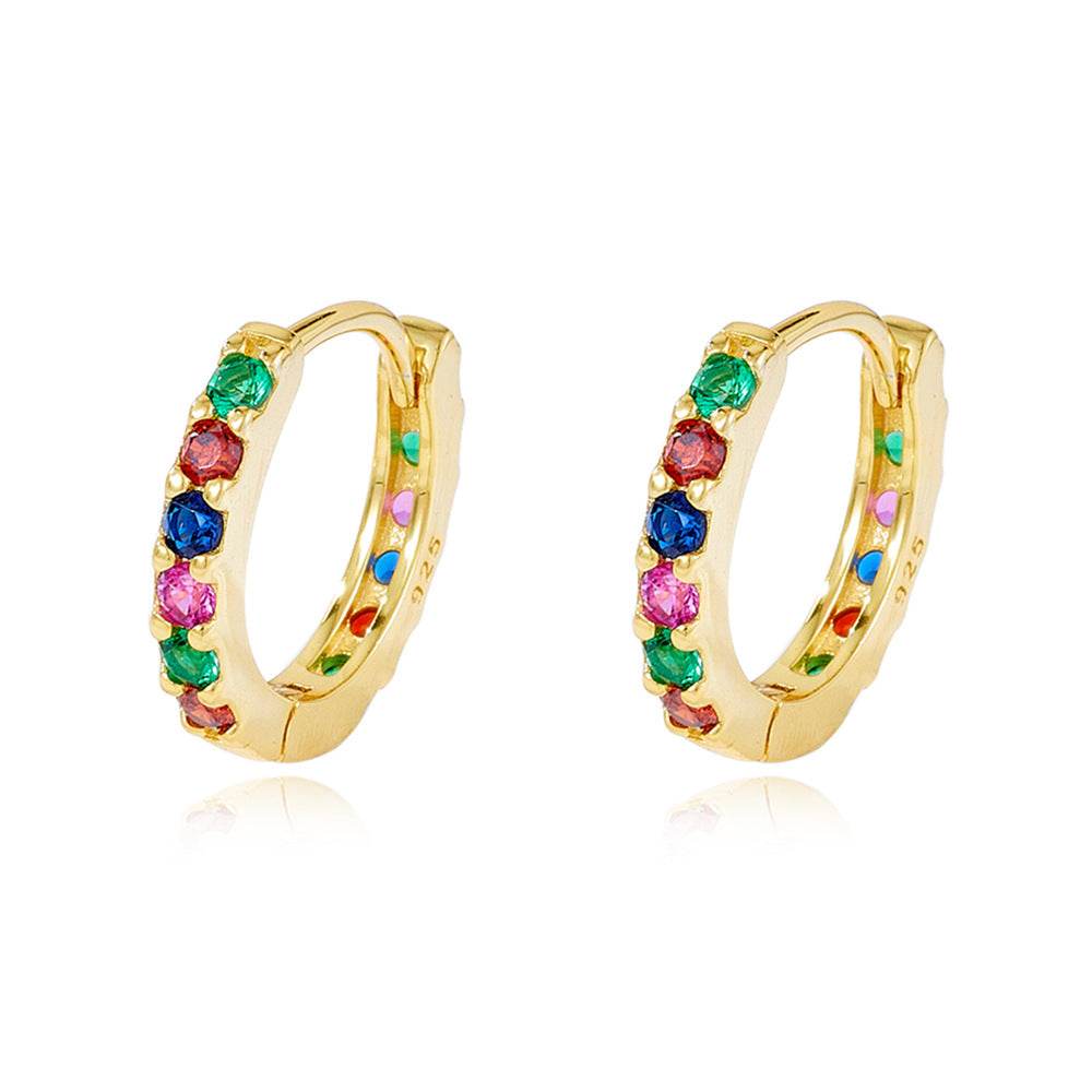 S925 sterling silver colored zircon earrings with ear loops for women - MOWTE