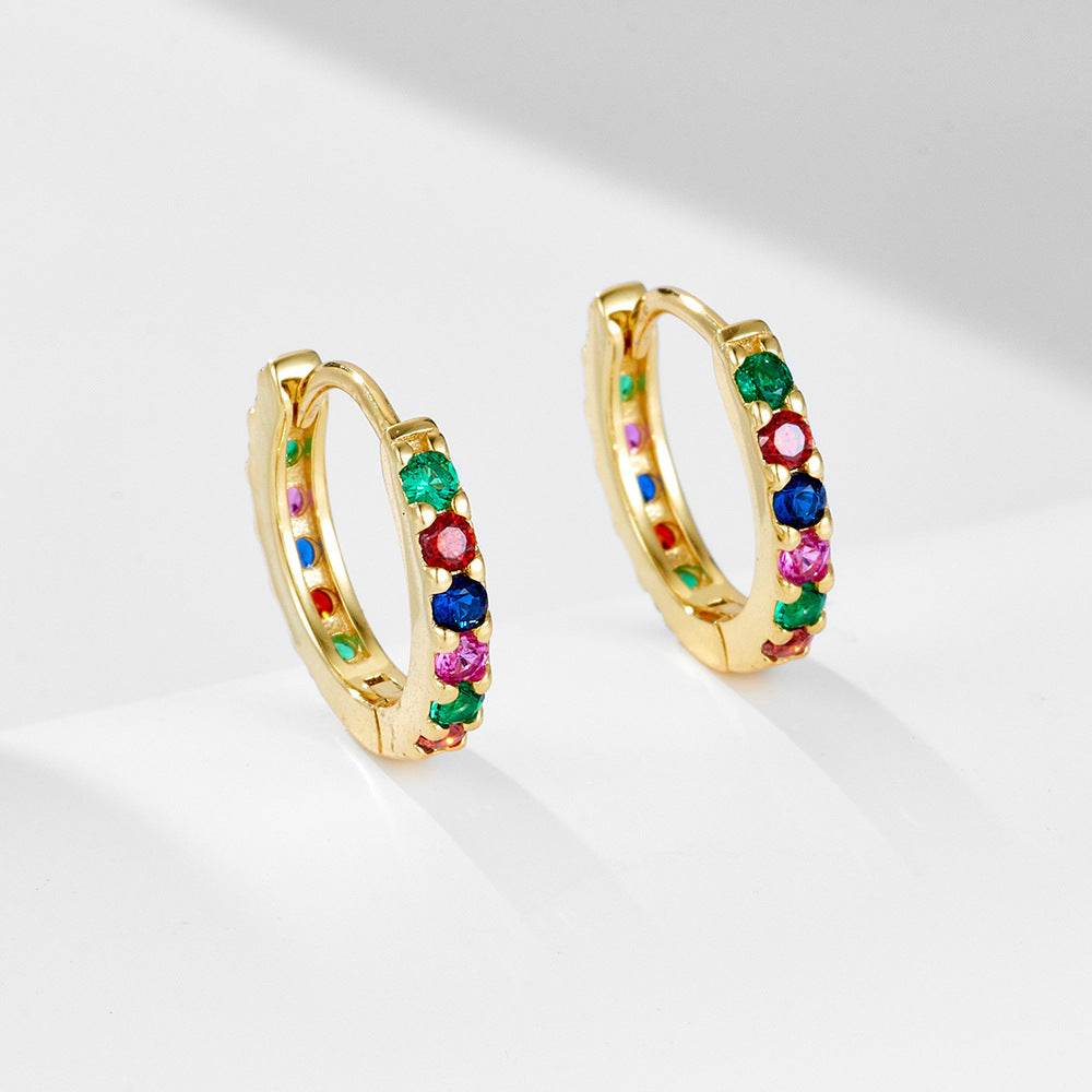 S925 sterling silver colored zircon earrings with ear loops for women - MOWTE
