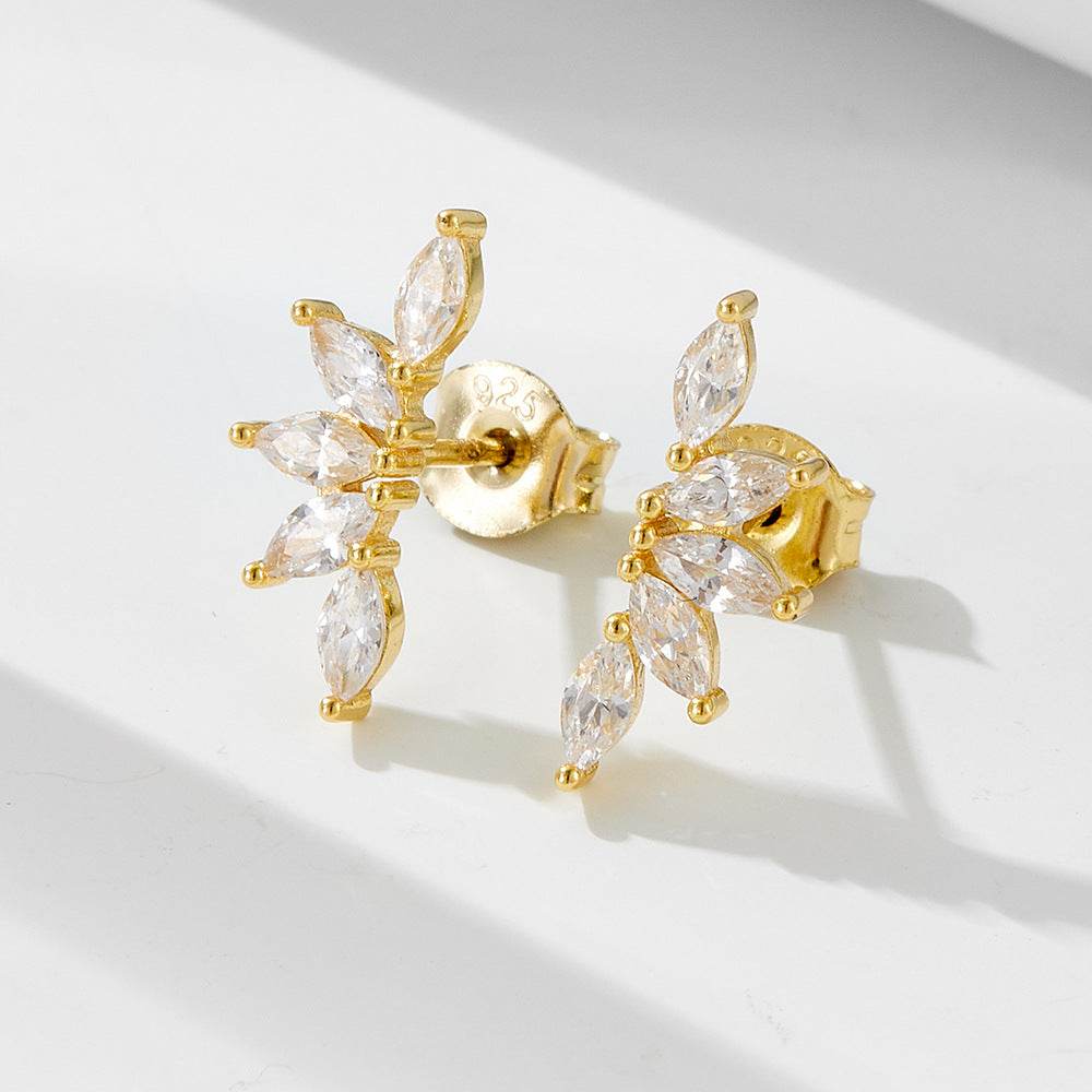 S925 silver geometric zircon earrings petal fan-shaped earrings for women - MOWTE