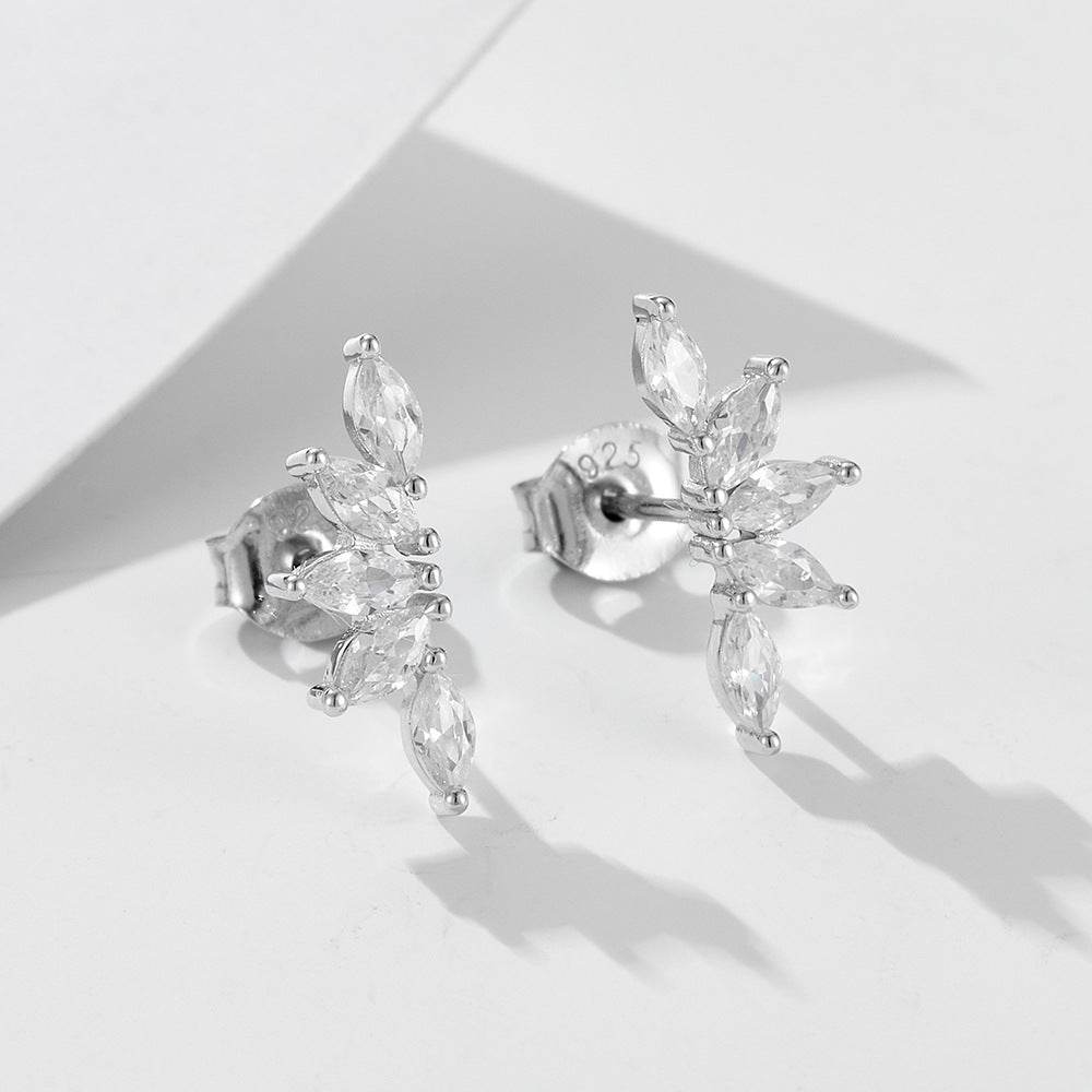 S925 silver geometric zircon earrings petal fan-shaped earrings for women - MOWTE
