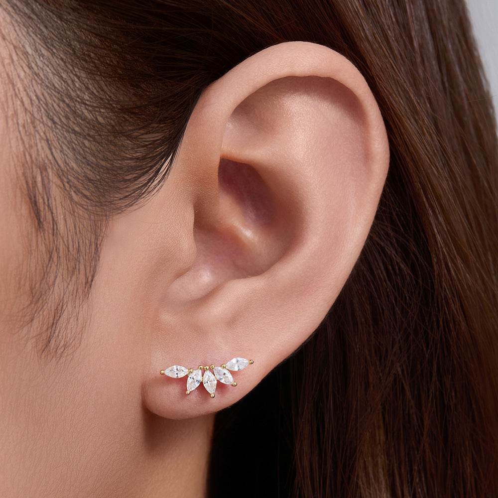 S925 silver geometric zircon earrings petal fan-shaped earrings for women - MOWTE