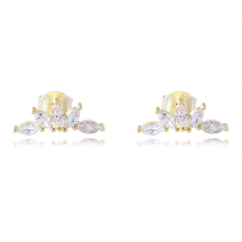 S925 silver geometric zircon earrings petal fan-shaped earrings for women - MOWTE