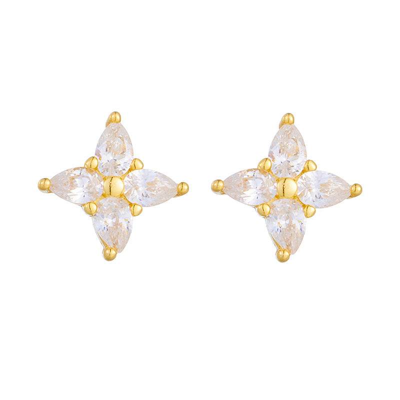 Four leaf clover zircon pure silver ear nail for ear hole sleep no need to remove earrings - MOWTE