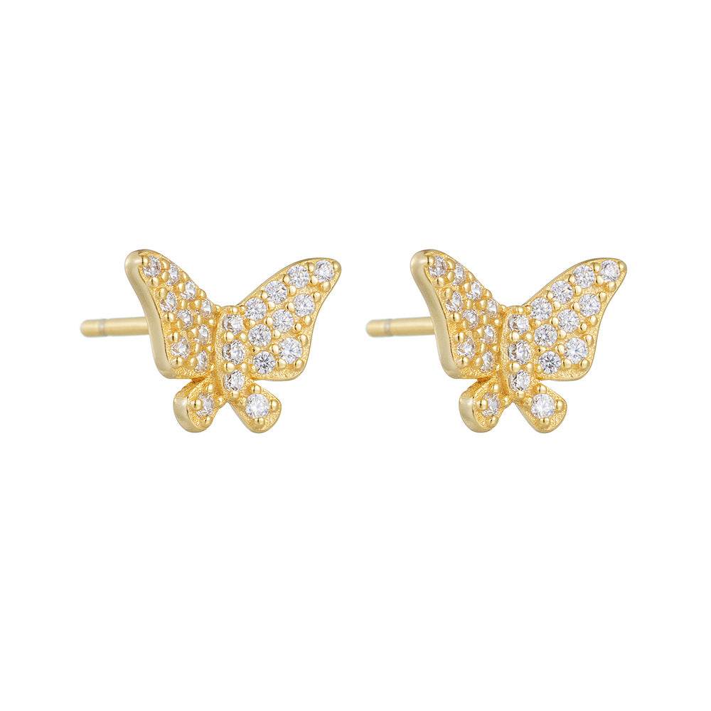 S925 pure silver full diamond butterfly earrings for women - MOWTE
