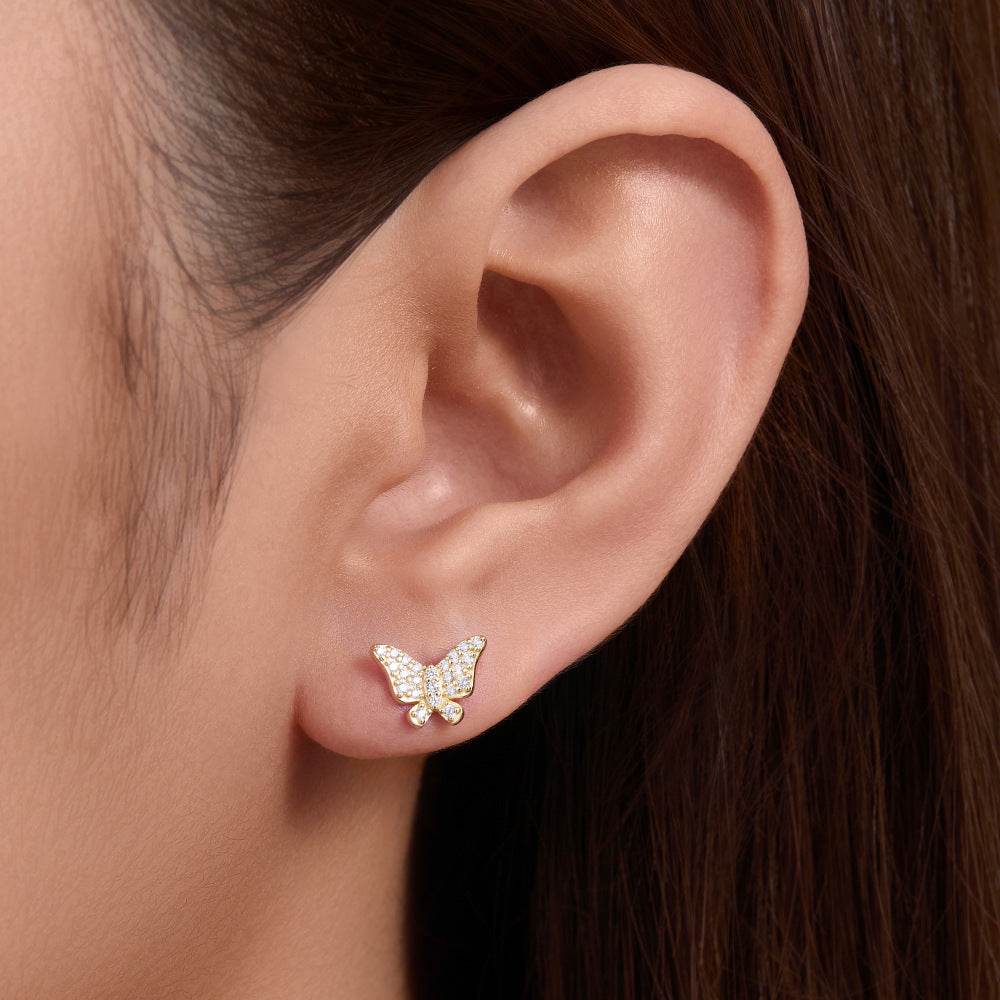 S925 pure silver full diamond butterfly earrings for women - MOWTE