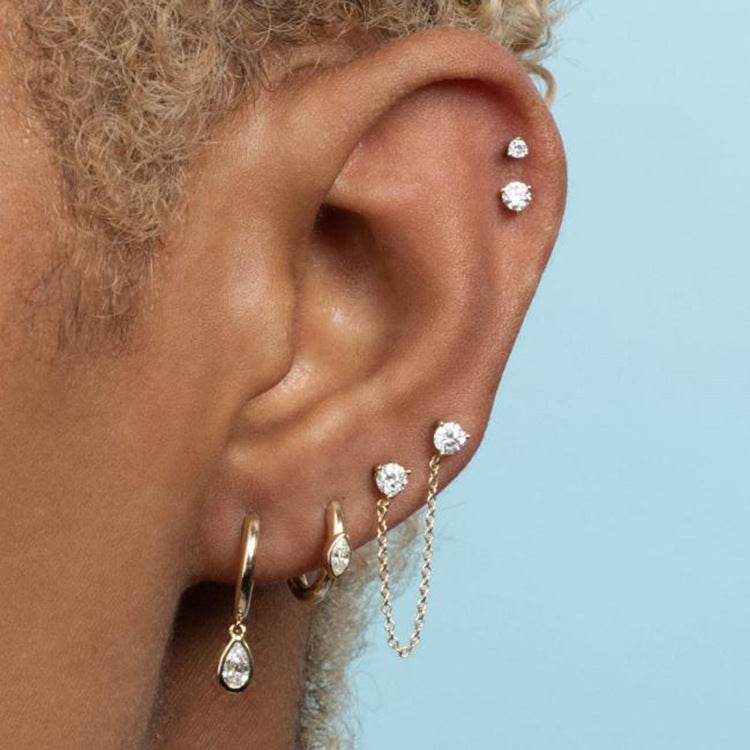 Earring set s925 pure silver chain earrings C-shaped ear buckle water drop zircon earrings - MOWTE