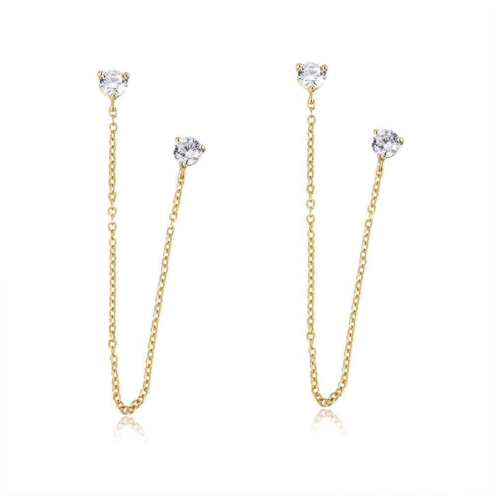 Earring set s925 pure silver chain earrings C-shaped ear buckle water drop zircon earrings - MOWTE