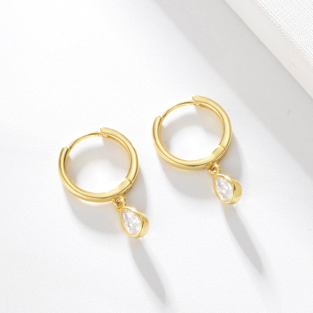 Earring set s925 pure silver chain earrings C-shaped ear buckle water drop zircon earrings - MOWTE