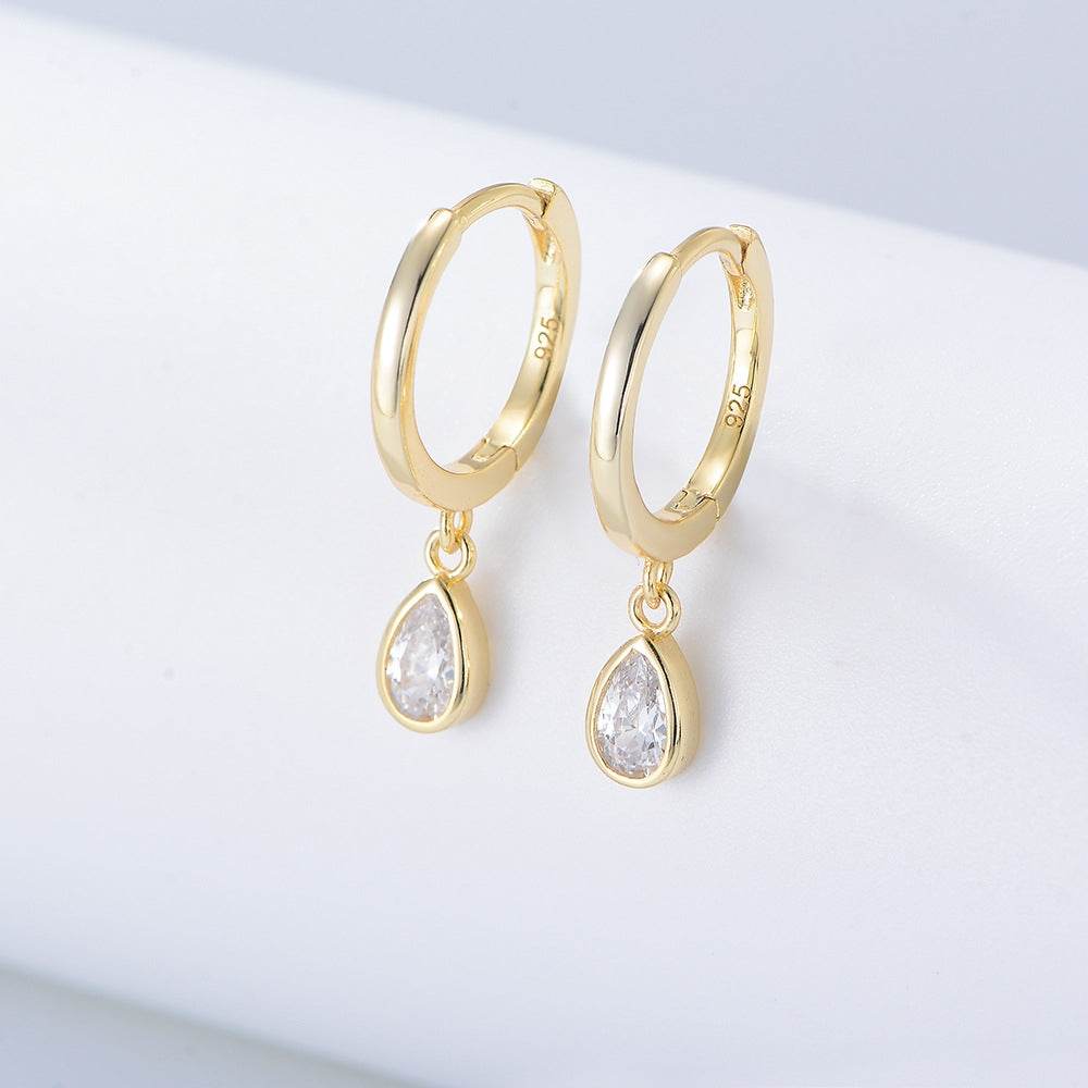 Earring set s925 pure silver chain earrings C-shaped ear buckle water drop zircon earrings - MOWTE