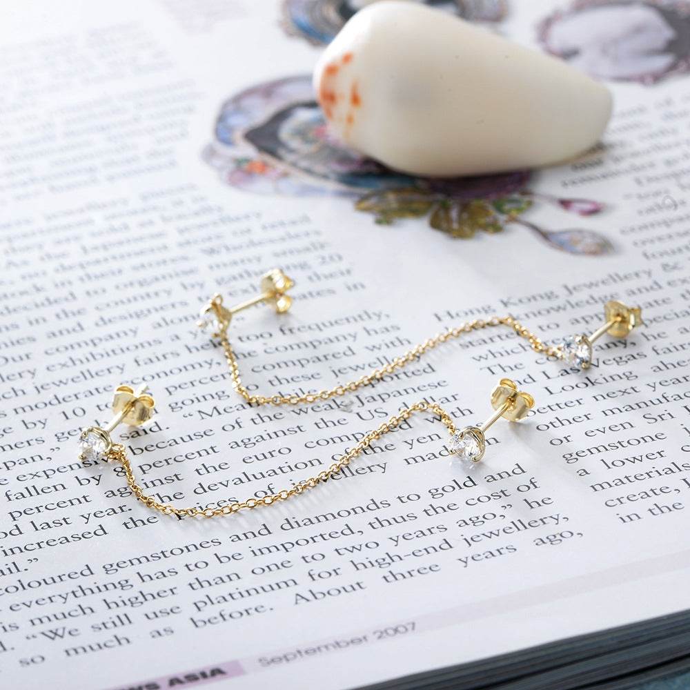 Earring set s925 pure silver chain earrings C-shaped ear buckle water drop zircon earrings - MOWTE