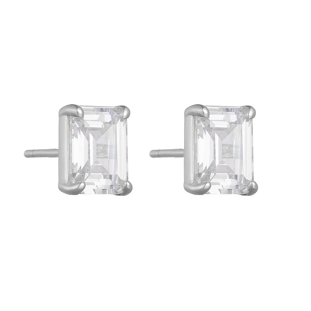 S925 pure silver geometric block zircon earrings - MOWTE
