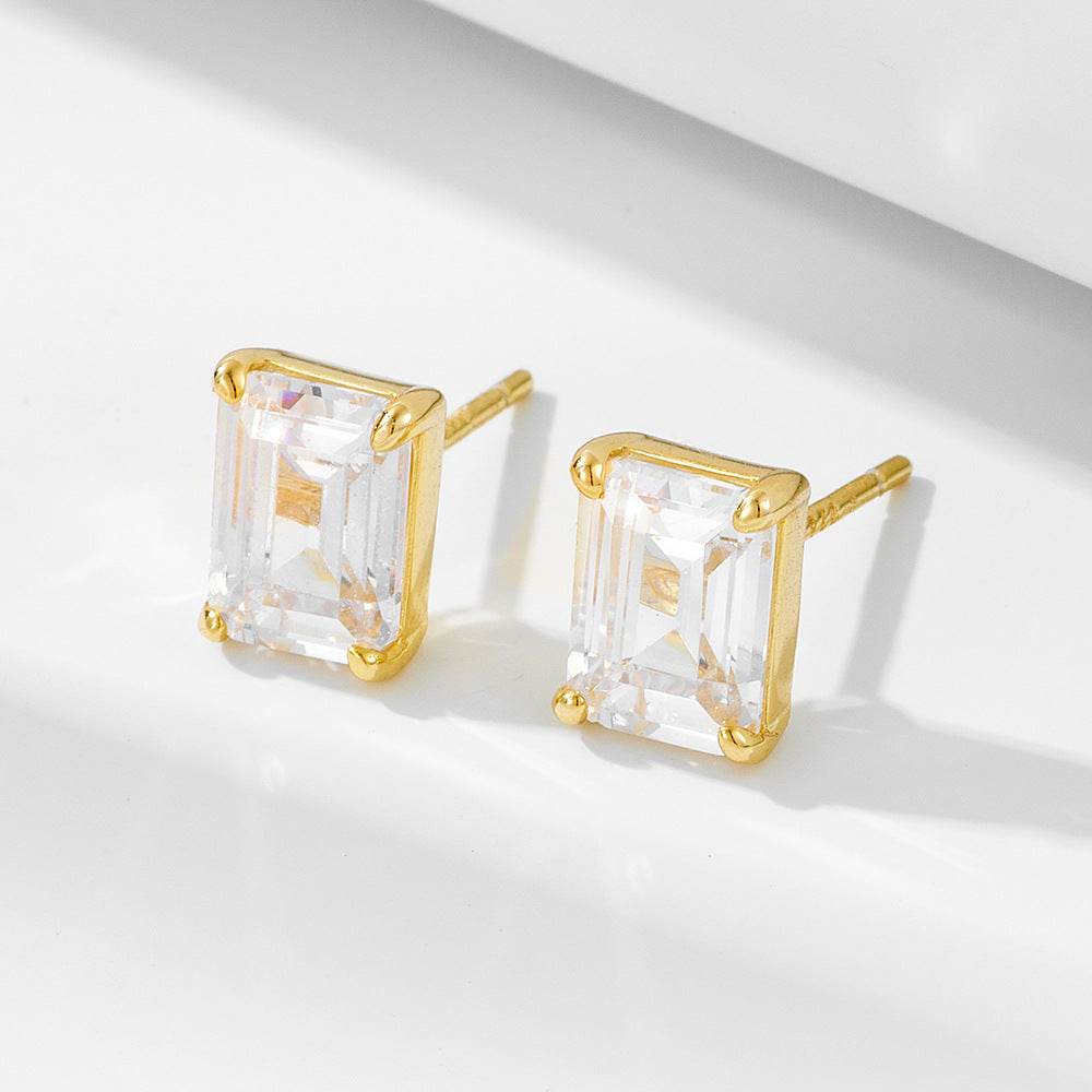 S925 pure silver geometric block zircon earrings - MOWTE