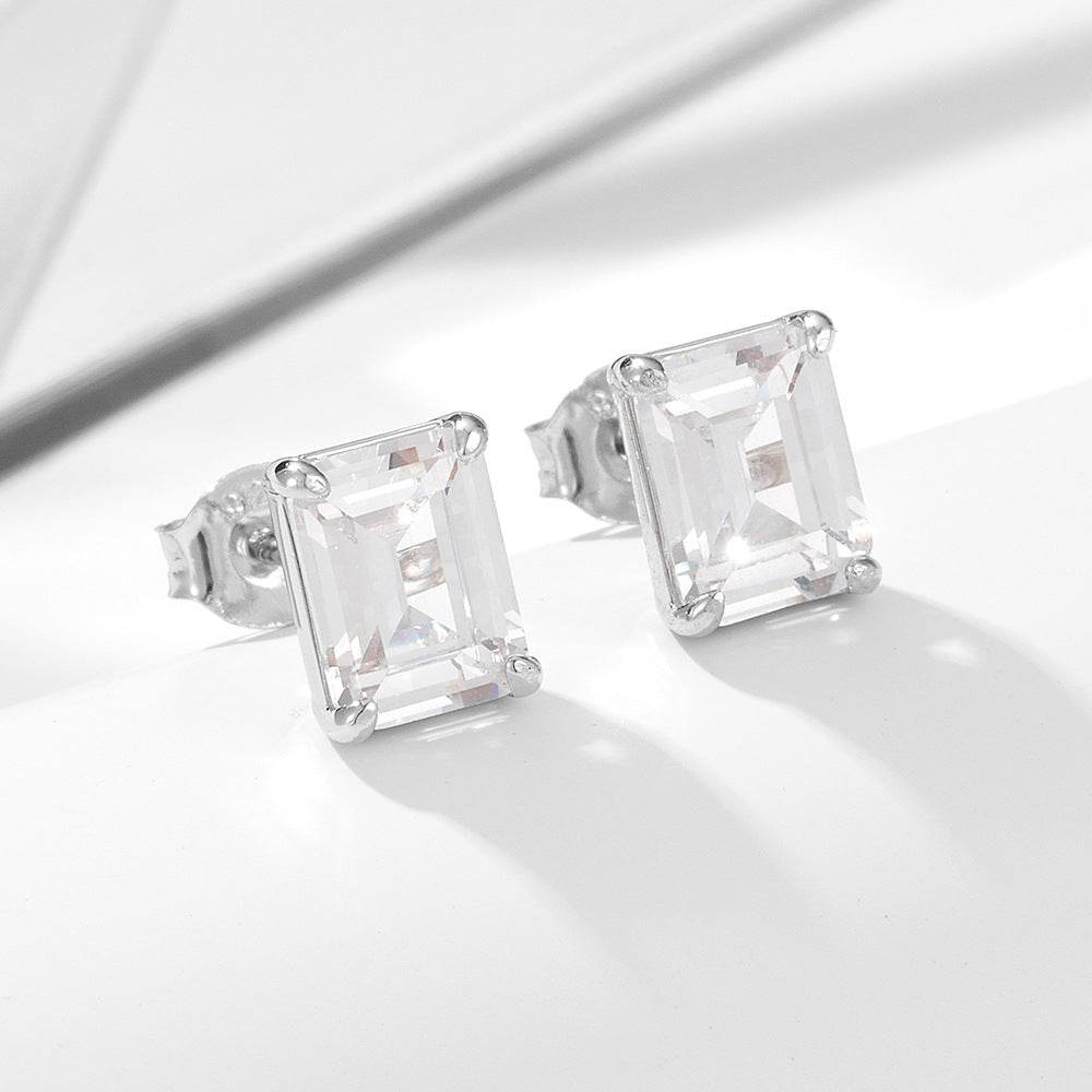 S925 pure silver geometric block zircon earrings - MOWTE