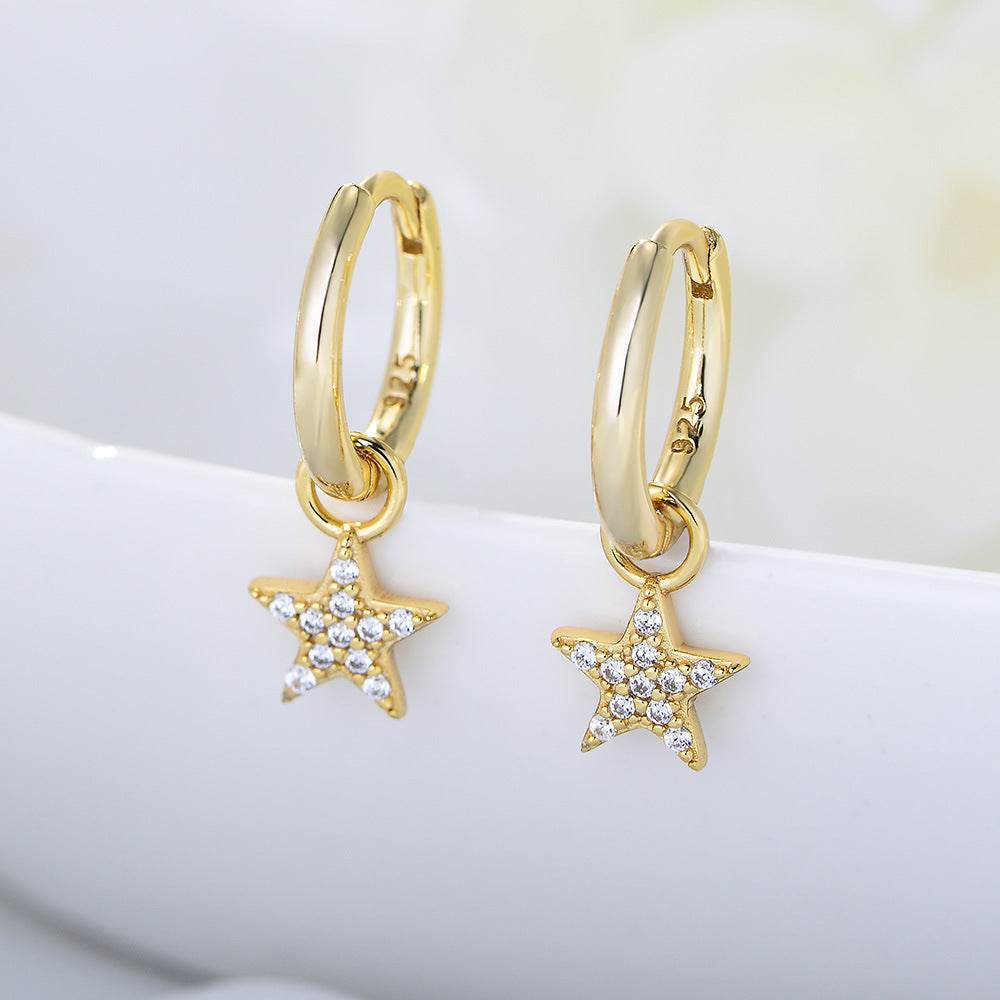 S925 pure silver pentagram women's minimalist short earrings - MOWTE