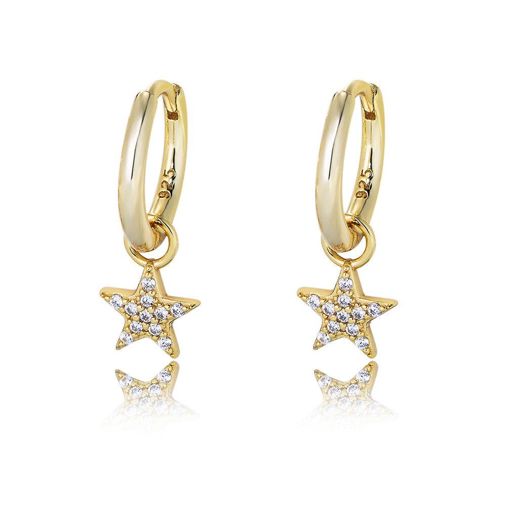 S925 pure silver pentagram women's minimalist short earrings - MOWTE