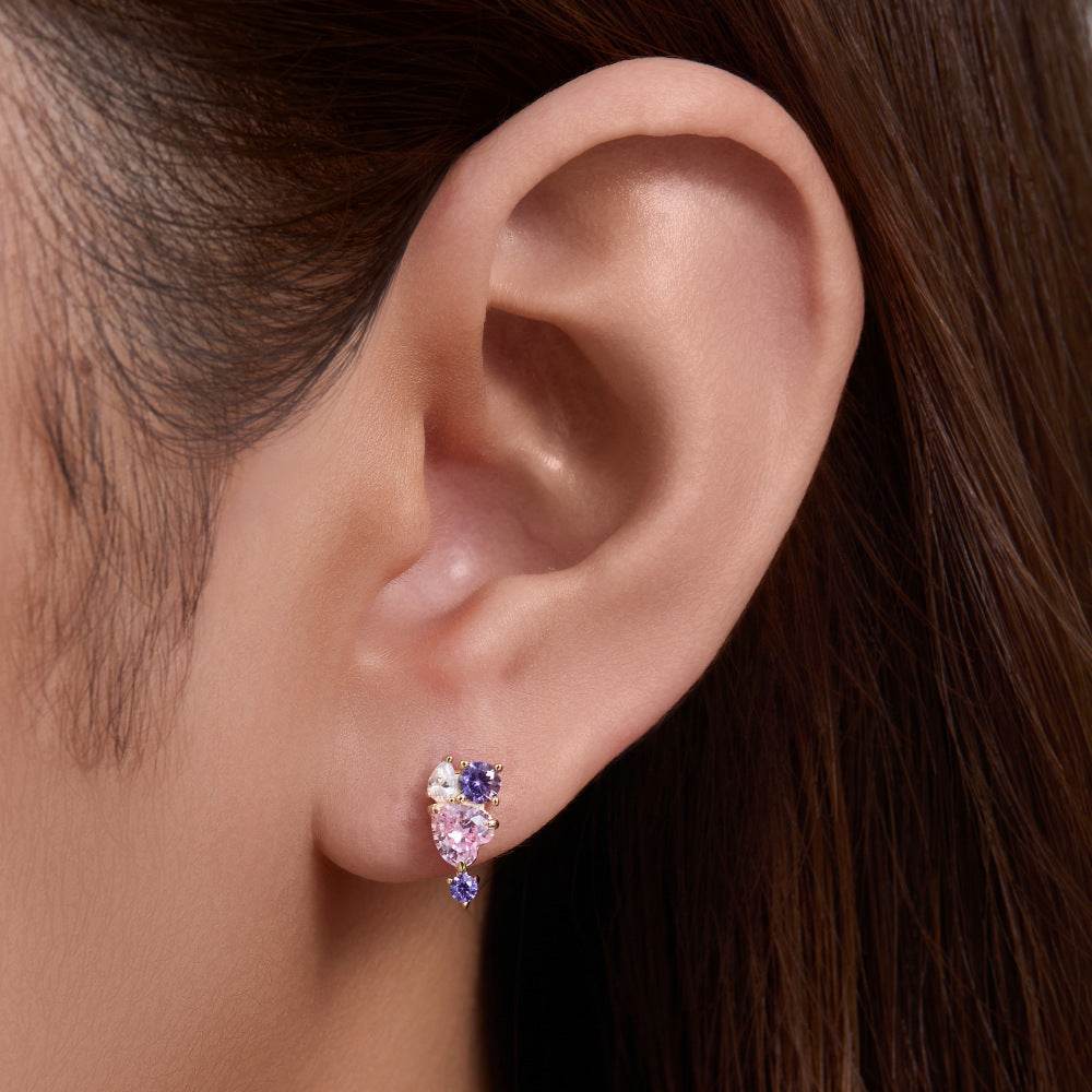 S925 pure silver heart-shaped pink zircon earri1ngs for women - MOWTE