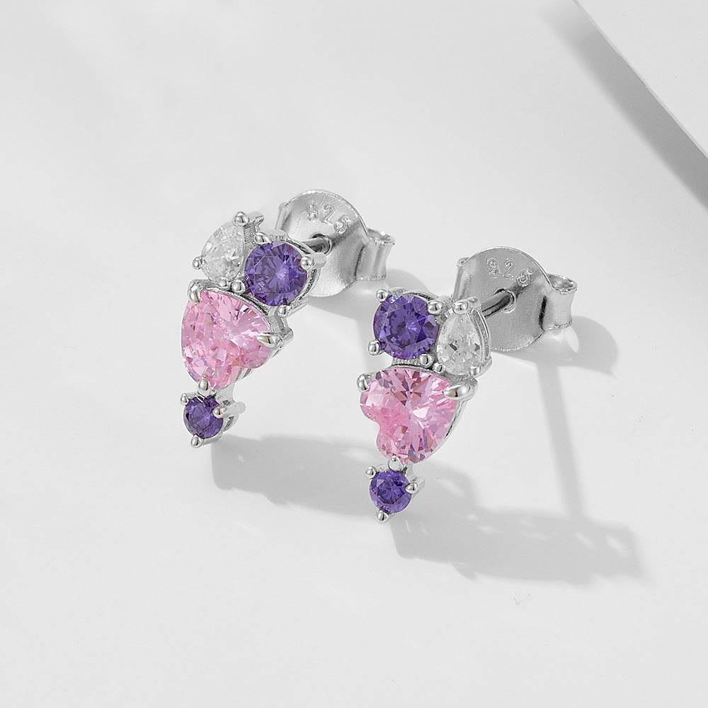 S925 pure silver heart-shaped pink zircon earri1ngs for women - MOWTE