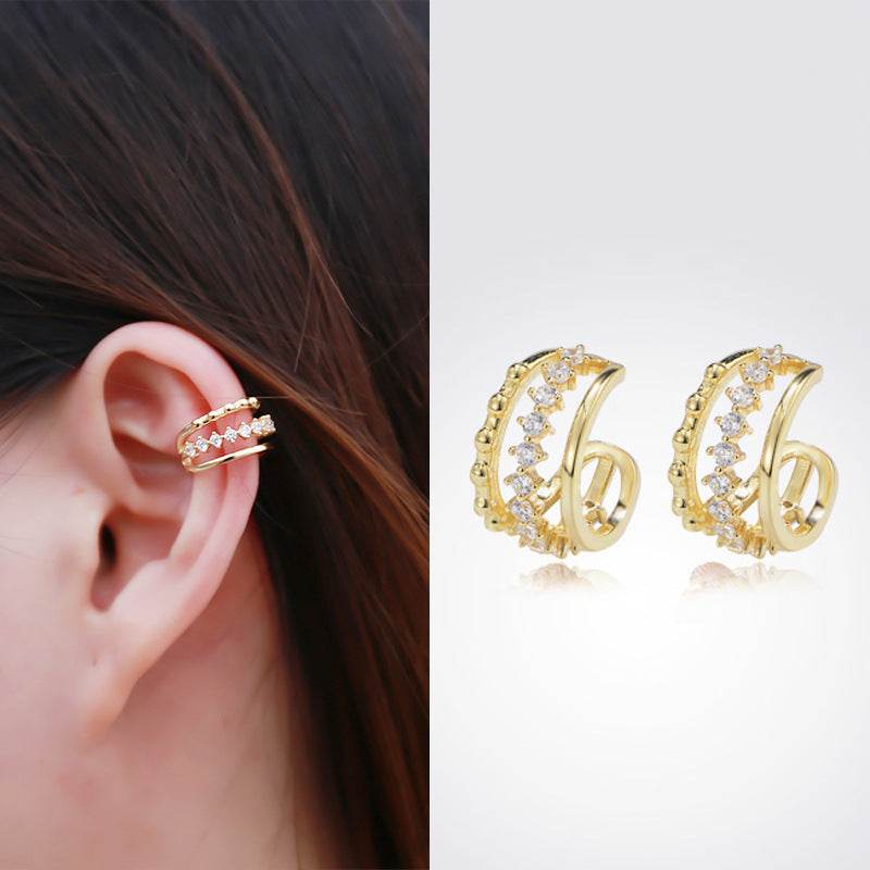 S925 pure silver geometric hollow diamond inlaid ear clip without ear hole earrings - MOWTE