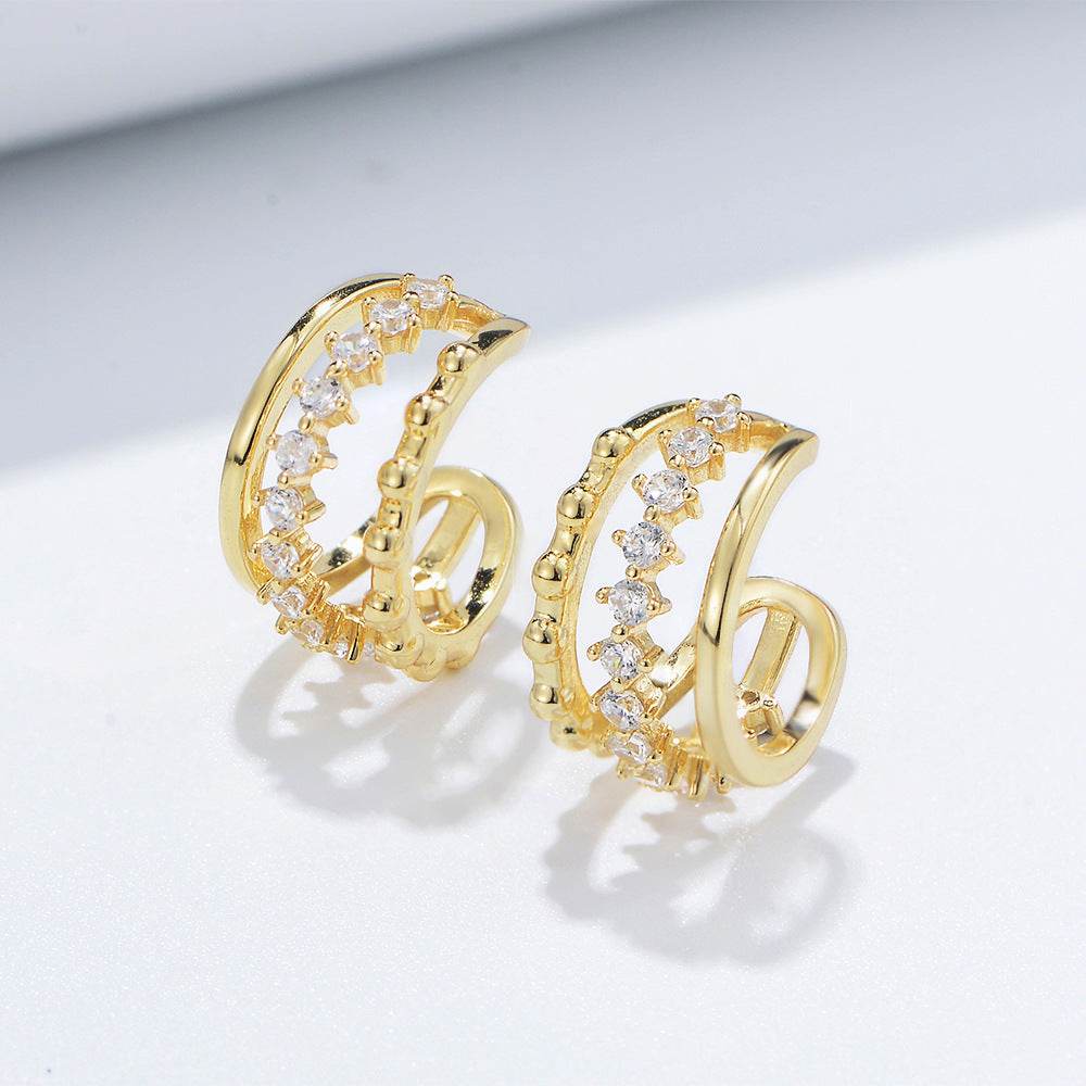 S925 pure silver geometric hollow diamond inlaid ear clip without ear hole earrings - MOWTE
