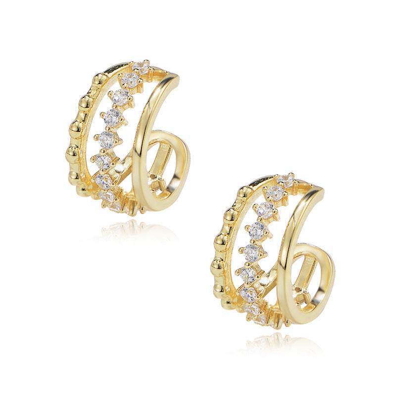 S925 pure silver geometric hollow diamond inlaid ear clip without ear hole earrings - MOWTE
