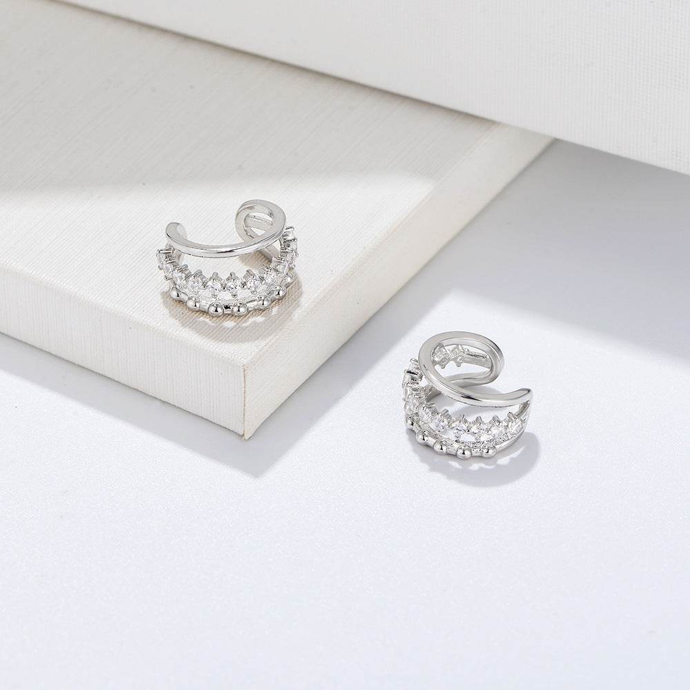 S925 pure silver geometric hollow diamond inlaid ear clip without ear hole earrings - MOWTE