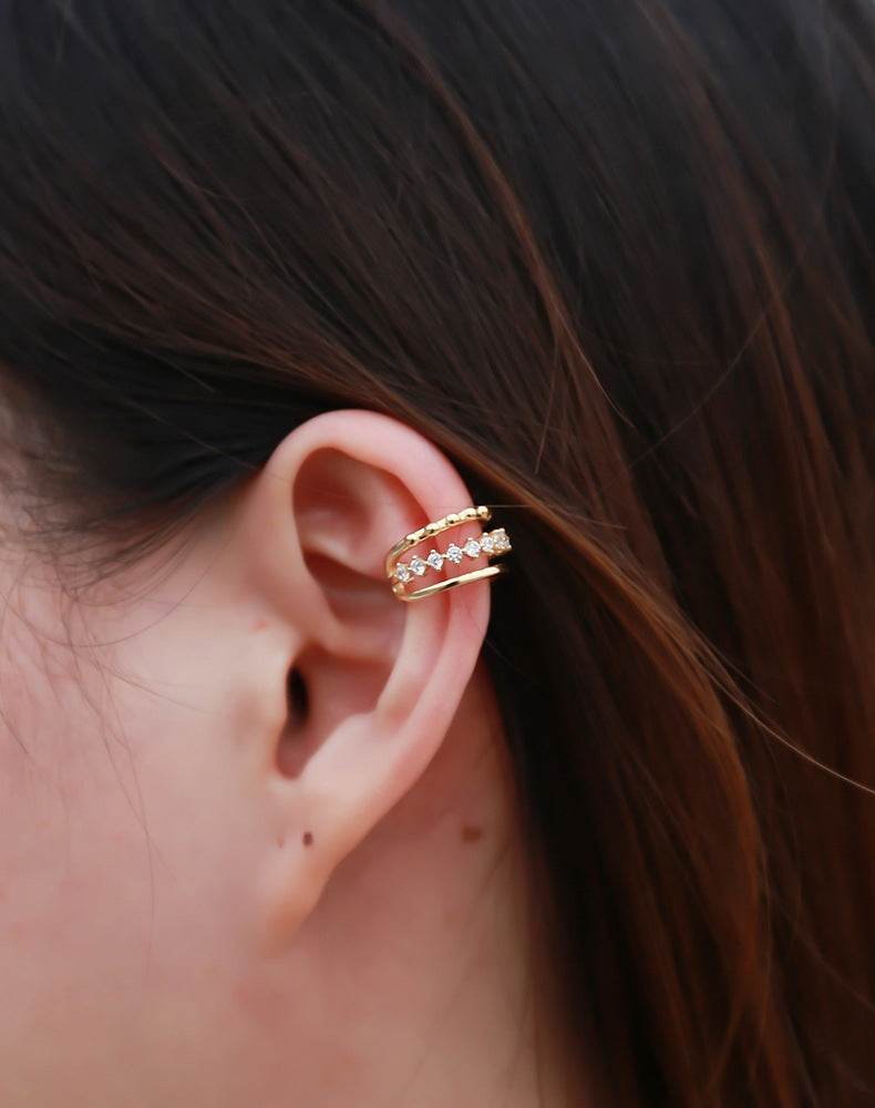 S925 pure silver geometric hollow diamond inlaid ear clip without ear hole earrings - MOWTE