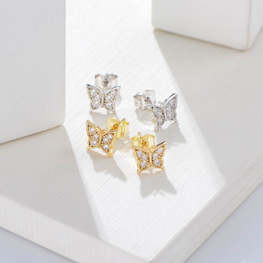 S925 pure silver butterfly zircon small earrings for women - MOWTE