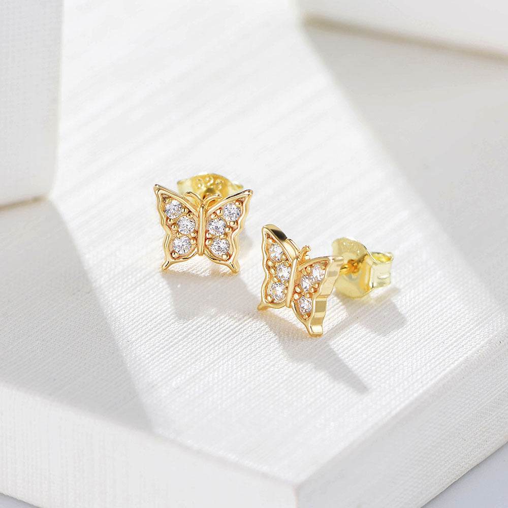 S925 pure silver butterfly zircon small earrings for women - MOWTE