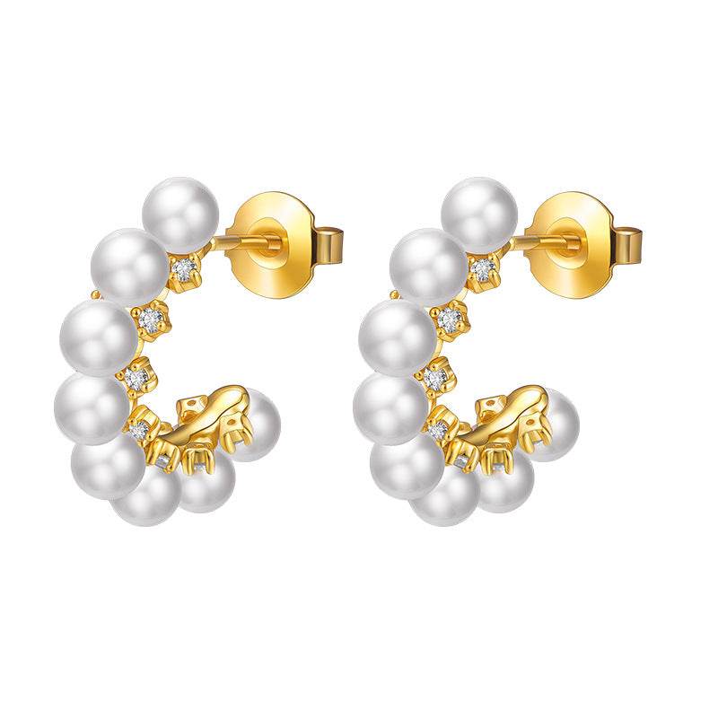 C-shaped pearl earrings with pure silver earrings and simple earrings - MOWTE