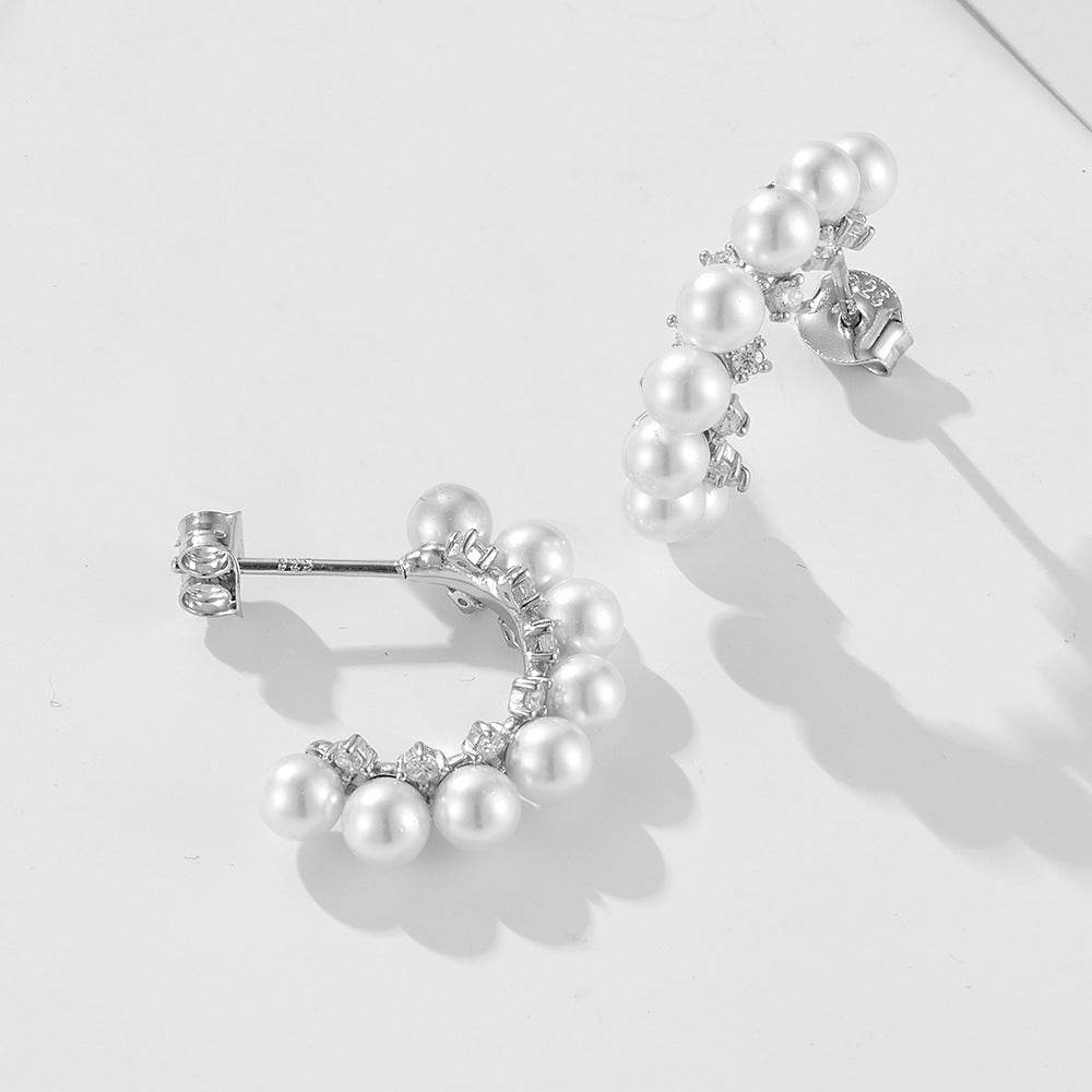 C-shaped pearl earrings with pure silver earrings and simple earrings - MOWTE