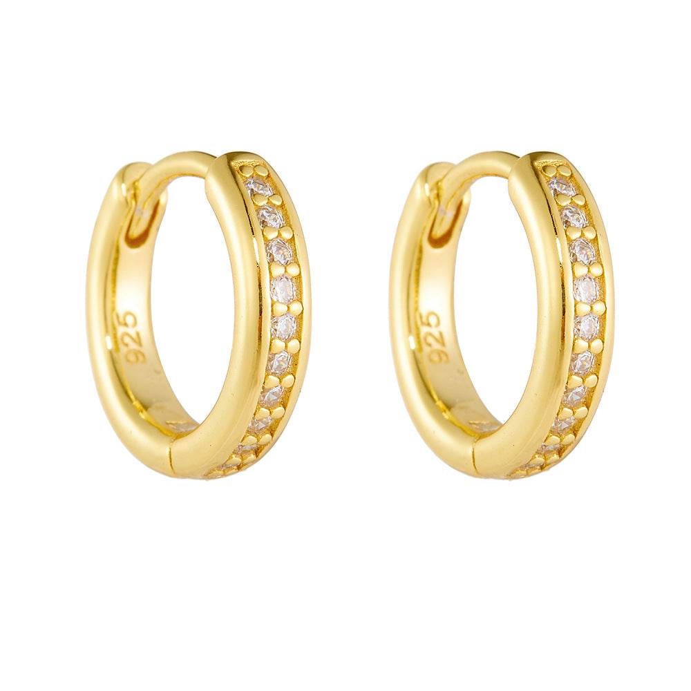 S925 sterling silver classic diamond studded ear buckle and ear ring - MOWTE