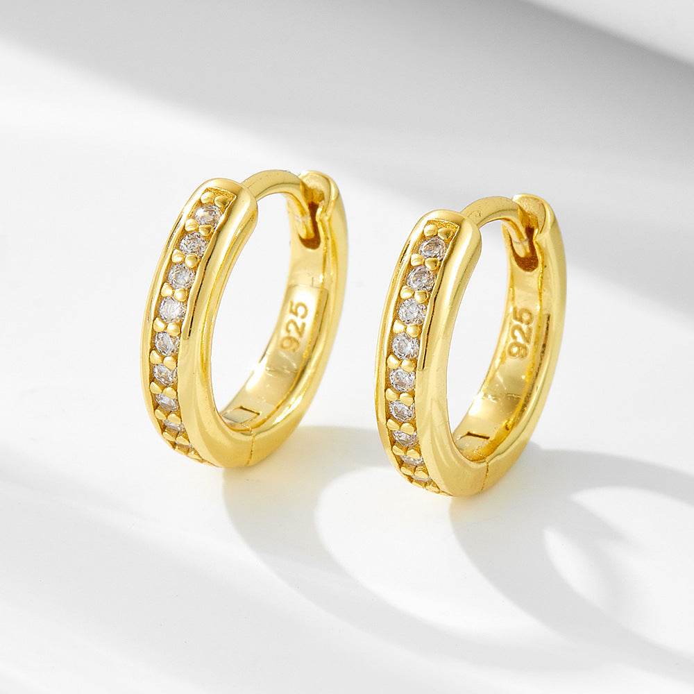 S925 sterling silver classic diamond studded ear buckle and ear ring - MOWTE