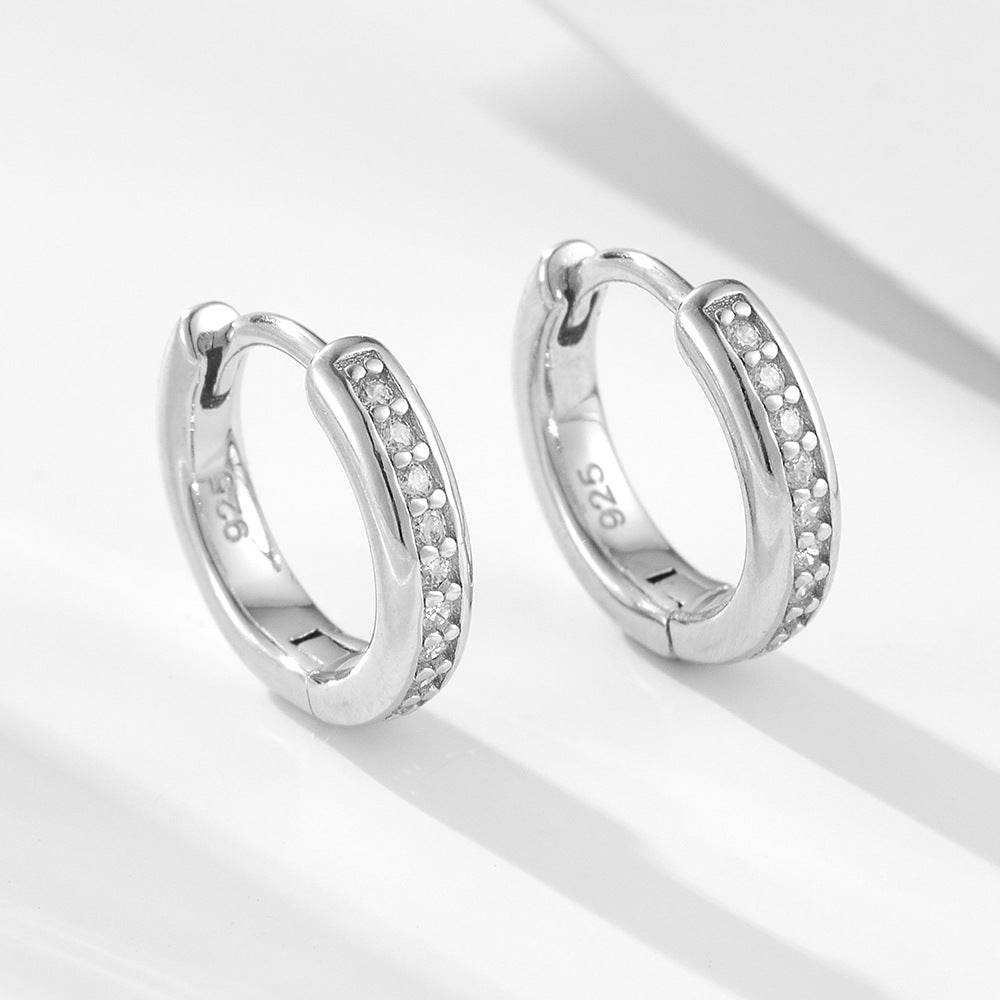 S925 sterling silver classic diamond studded ear buckle and ear ring - MOWTE