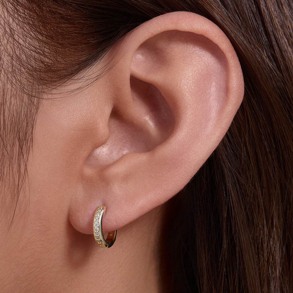 S925 sterling silver classic diamond studded ear buckle and ear ring - MOWTE