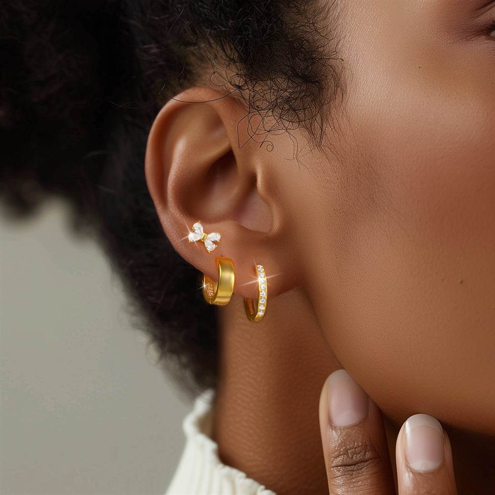 S925 sterling silver daily outfit with irregular diamond studded earrings set - MOWTE