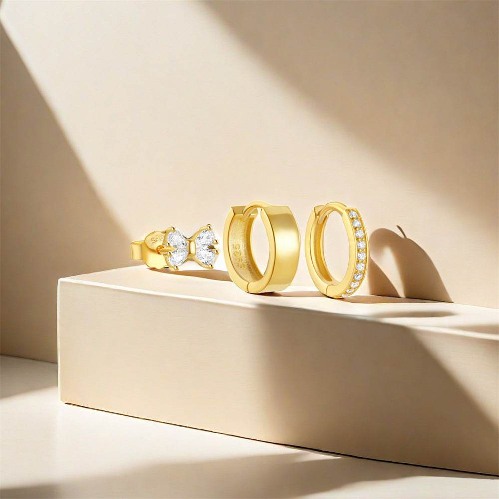 S925 sterling silver daily outfit with irregular diamond studded earrings set - MOWTE