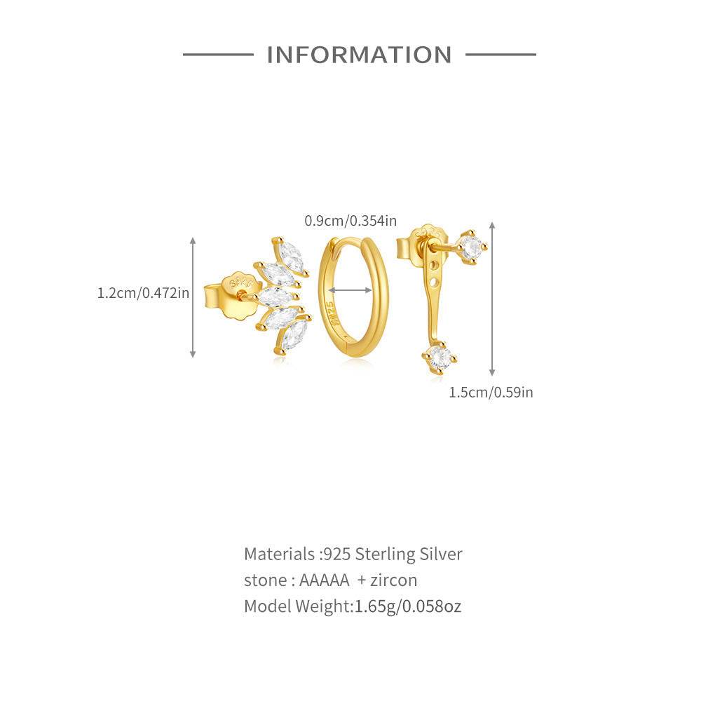 S925 sterling silver daily outfit with irregular diamond studded earrings set - MOWTE