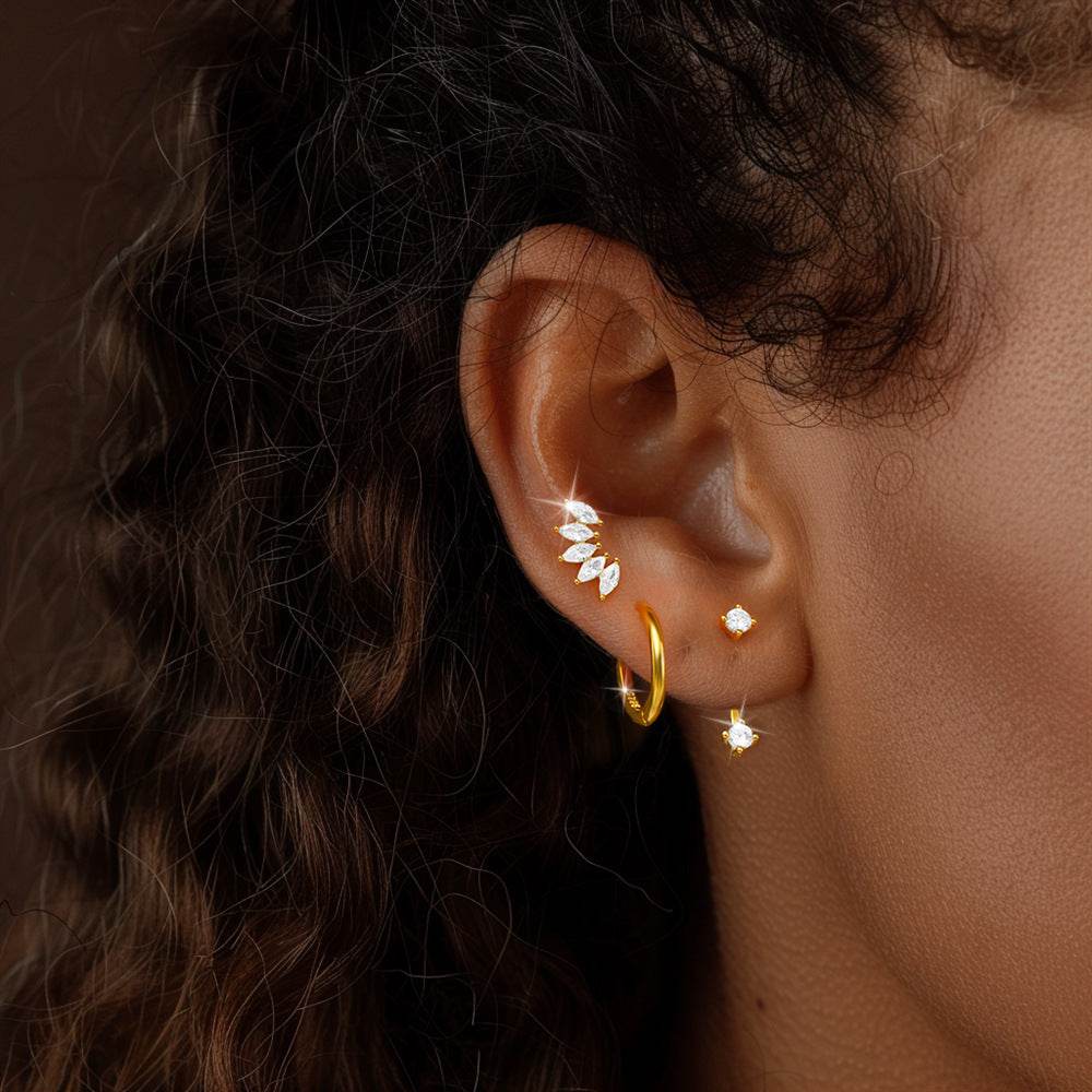 S925 sterling silver daily outfit with irregular diamond studded earrings set - MOWTE