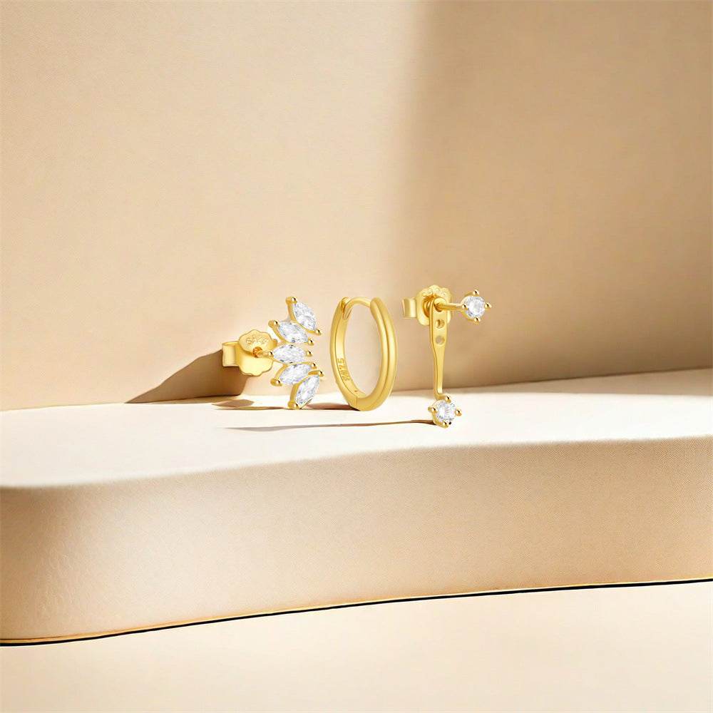 S925 sterling silver daily outfit with irregular diamond studded earrings set - MOWTE