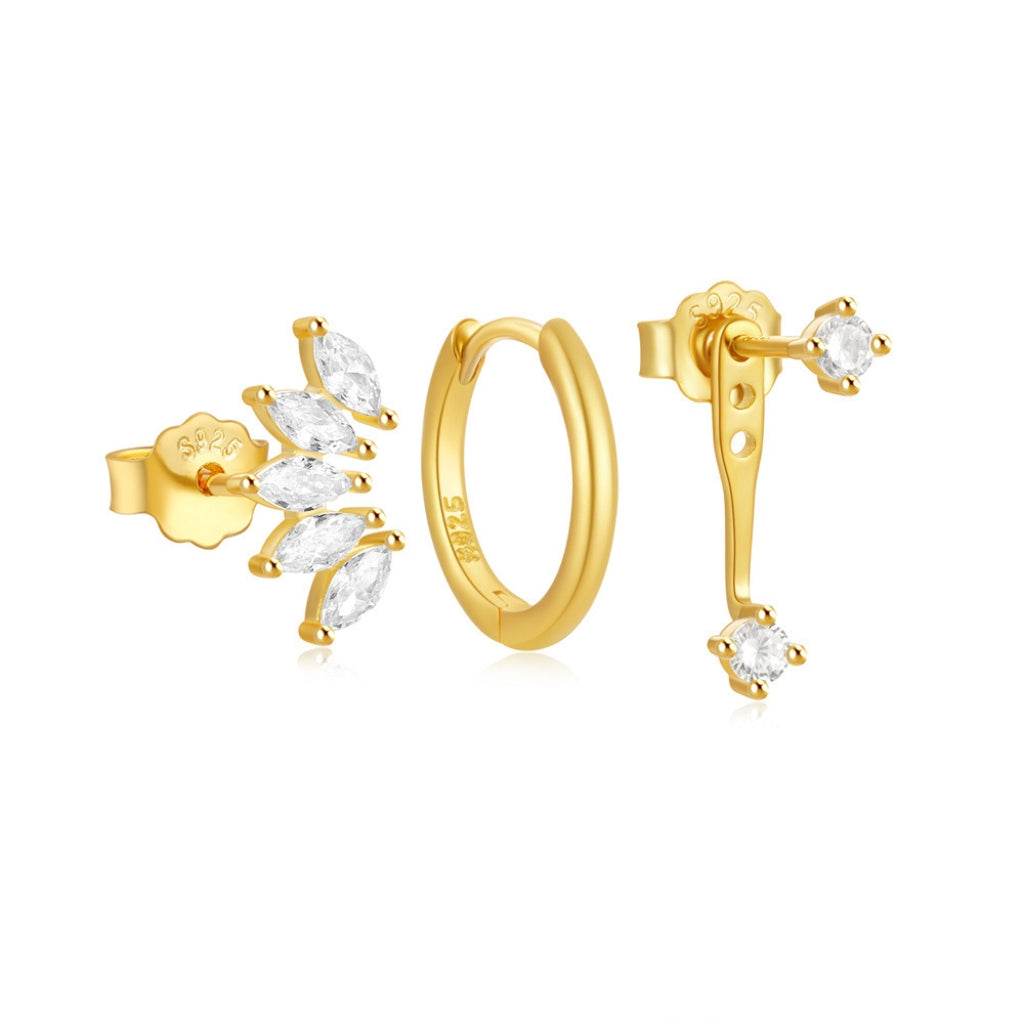 S925 sterling silver daily outfit with irregular diamond studded earrings set - MOWTE