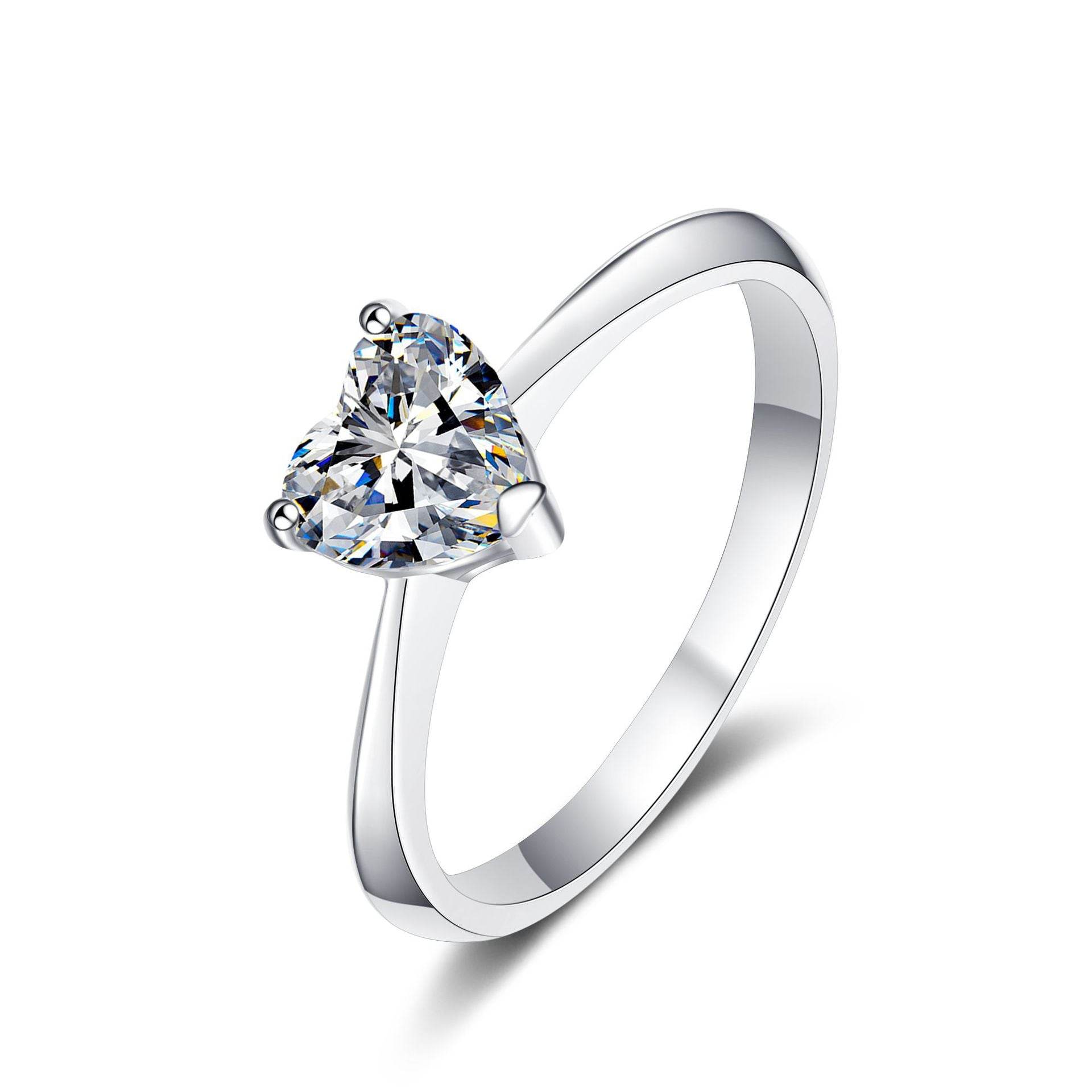 925 sterling silver women's minimalist 1ct, 2ct heart-shaped moissanite engagement ring - MOWTE