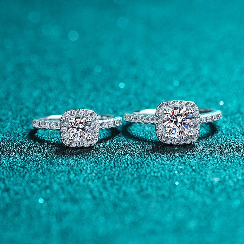 925 sterling silver plated pt950 gold women's 1 carat 2 carat square moissanite ring with four claws - MOWTE