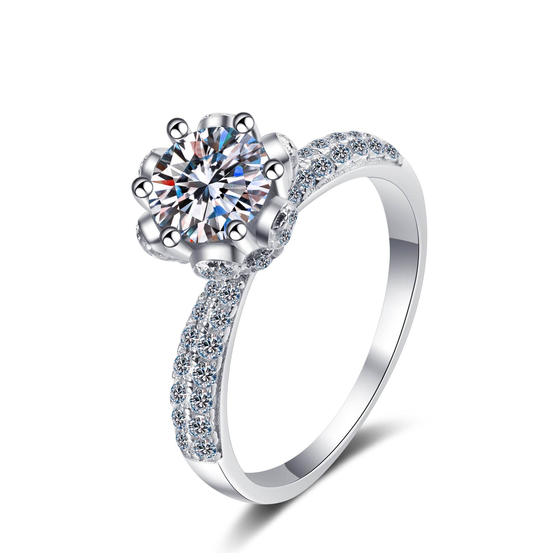 925 sterling silver female ice queen 1ct 2ct 3ct 5ct moissanite ring petal six claw wedding ring engagement ring - MOWTE