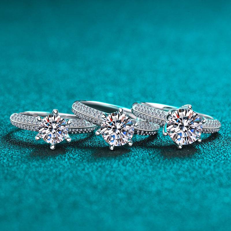 S925 pure silver ring for women plated with pt950 gold and inlaid with moissanite - MOWTE