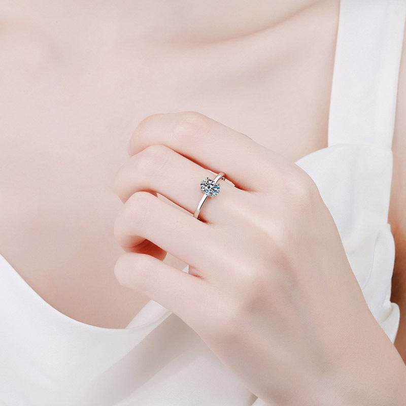925 sterling silver ring women's pigeon egg moissanite exquisite four claw ring plated with pt950 gold - MOWTE
