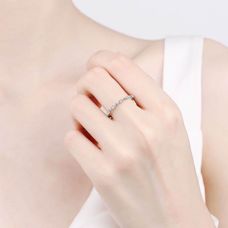925 Sterling Silver Pt950 Platinum Plated Women's Moissanite Eternity Wedding Ring - MOWTE