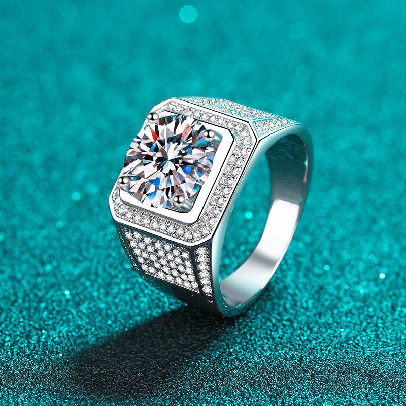 925 sterling silver moissanite men's ring plated with pt950 gold wedding engagement ring - MOWTE