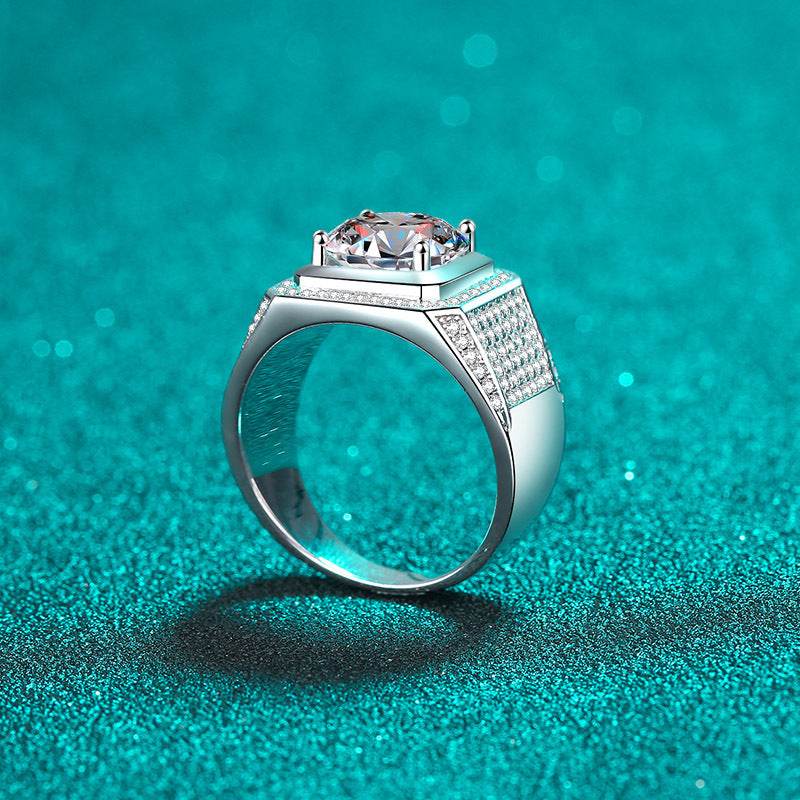925 sterling silver moissanite men's ring plated with pt950 gold wedding engagement ring - MOWTE